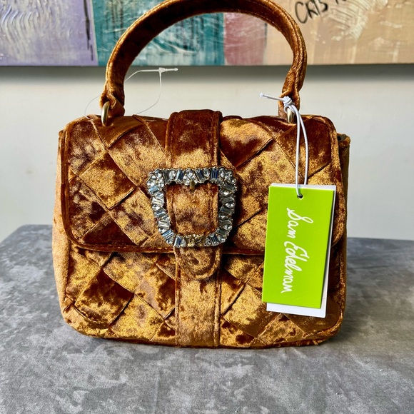 New Sam Edelman Gold Velvet Clutch Bag - Picture 3 of 16